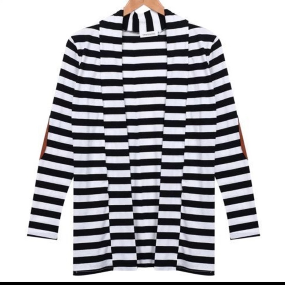 1 Left! Striped Cardigan With Elbow Patches - Picture 4 of 5